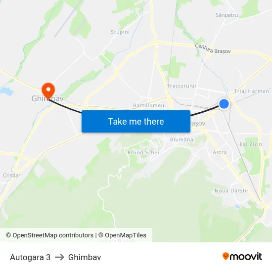 Autogara 3 to Ghimbav map