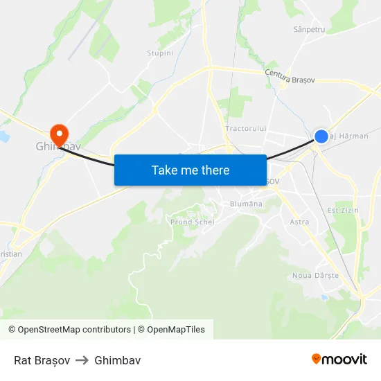 Rat Brașov to Ghimbav map