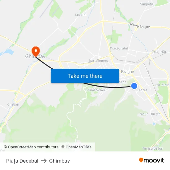 Piața Decebal to Ghimbav map