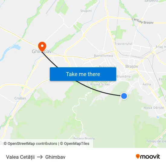Valea Cetății to Ghimbav map