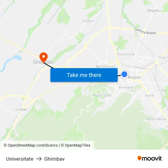 Universitate to Ghimbav map