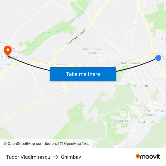 Tudor Vladimirescu to Ghimbav map