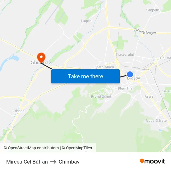 Mircea Cel Bătrân to Ghimbav map