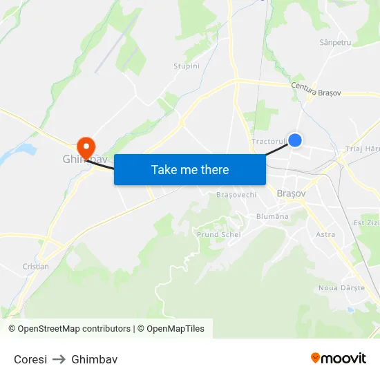 Coresi to Ghimbav map