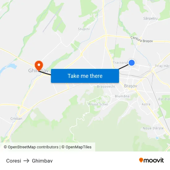Coresi to Ghimbav map