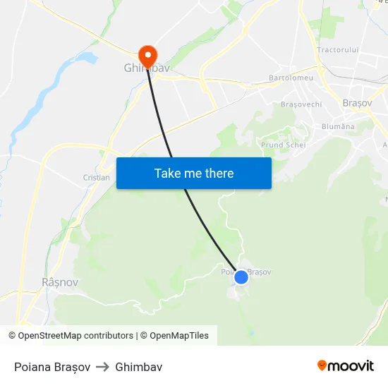 Poiana Brașov to Ghimbav map