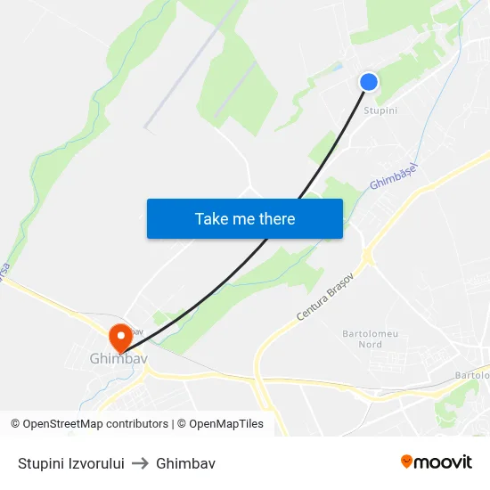 Stupini Izvorului to Ghimbav map