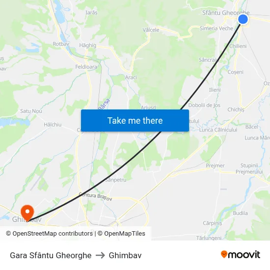 Gara Sfântu Gheorghe to Ghimbav map