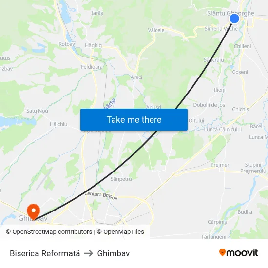Biserica Reformată to Ghimbav map