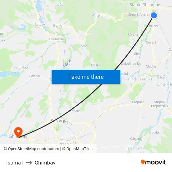 Isama I to Ghimbav map