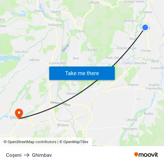 Coșeni to Ghimbav map
