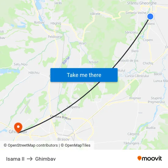 Isama II to Ghimbav map