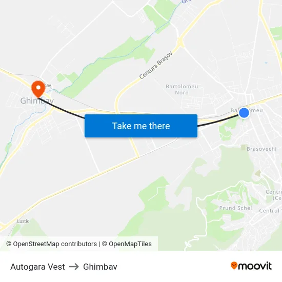 Autogara Vest to Ghimbav map