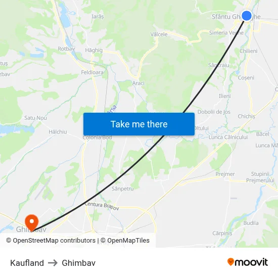 Kaufland to Ghimbav map