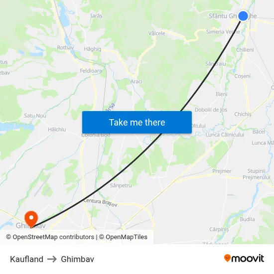 Kaufland to Ghimbav map