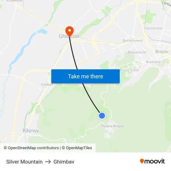 Silver Mountain to Ghimbav map