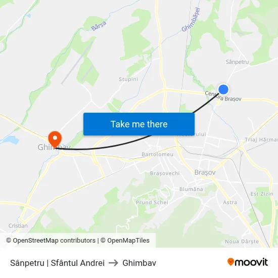 Sânpetru | Sfântul Andrei to Ghimbav map