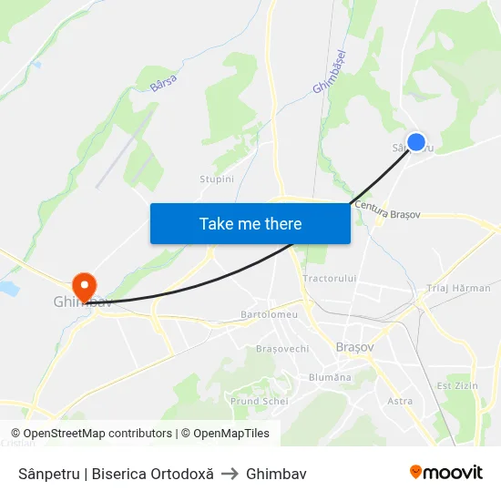 Sânpetru | Biserica Ortodoxă to Ghimbav map
