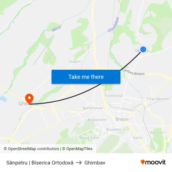 Sânpetru | Biserica Ortodoxă to Ghimbav map