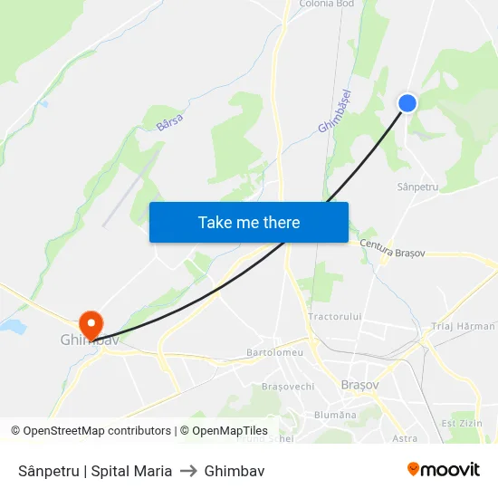 Sânpetru | Spital Maria to Ghimbav map