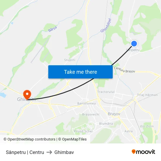 Sânpetru | Centru to Ghimbav map