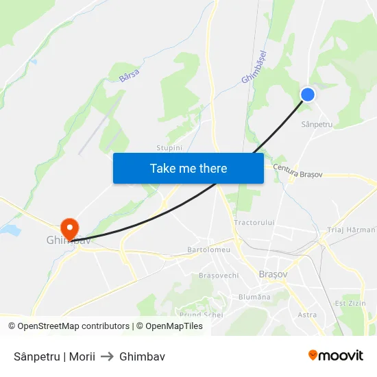 Sânpetru | Morii to Ghimbav map