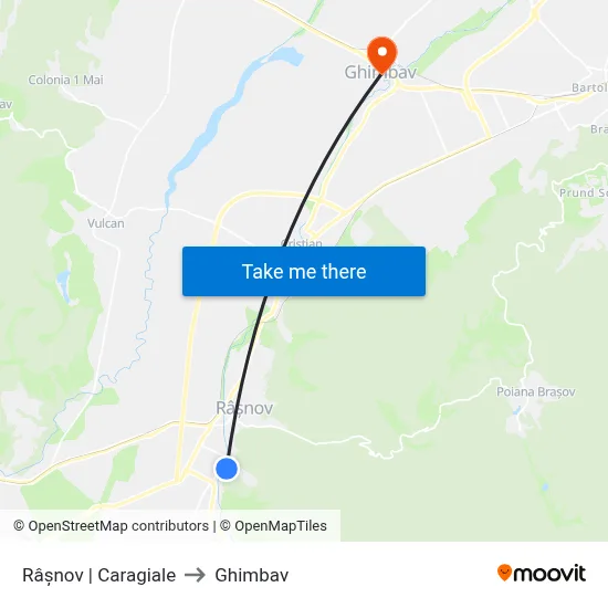 Râșnov | Caragiale to Ghimbav map
