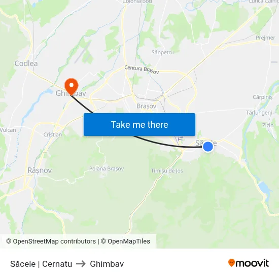 Săcele | Cernatu to Ghimbav map