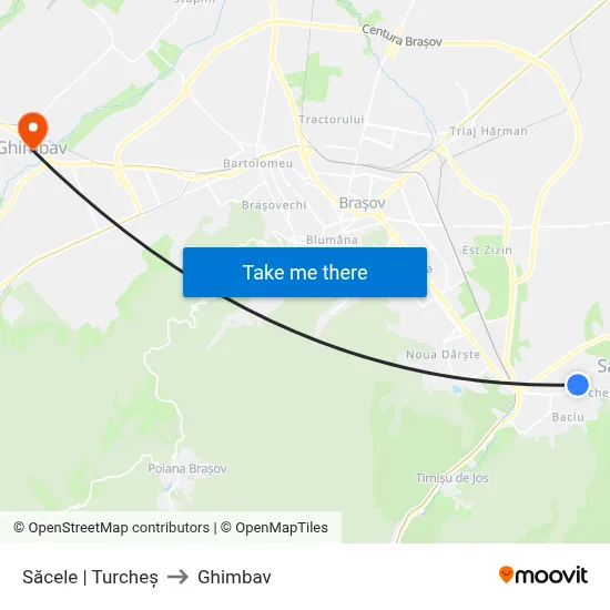Săcele | Turcheș to Ghimbav map