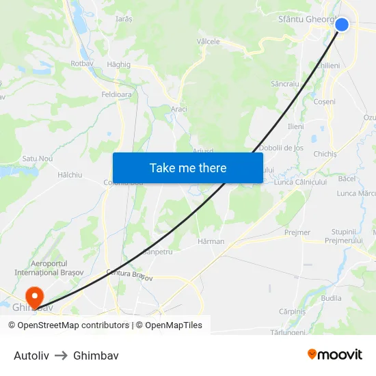Autoliv to Ghimbav map