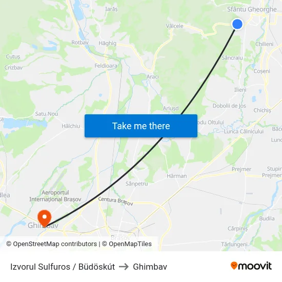 Izvorul Sulfuros / Büdöskút to Ghimbav map
