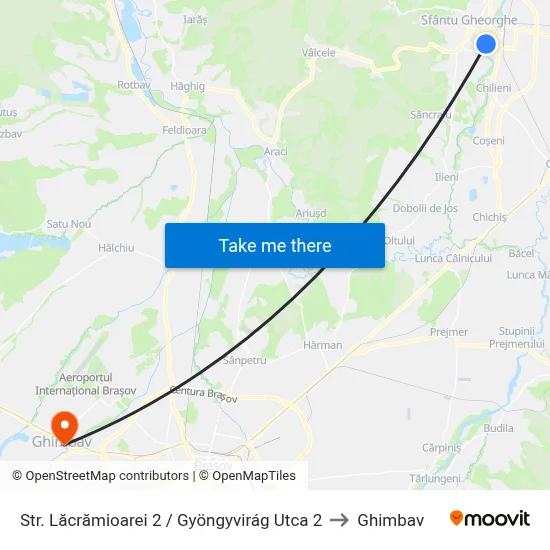 Str. Lăcrămioarei 2 / Gyöngyvirág Utca 2 to Ghimbav map