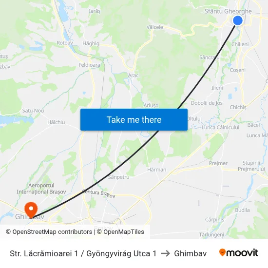 Str. Lăcrămioarei 1 / Gyöngyvirág Utca 1 to Ghimbav map