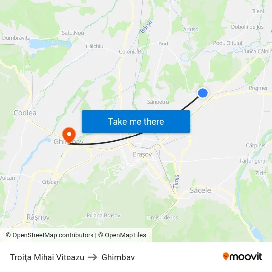 Troiţa Mihai Viteazu to Ghimbav map
