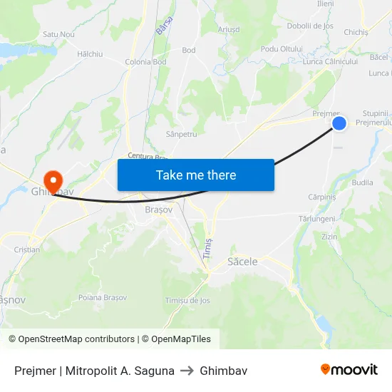 Prejmer | Mitropolit A. Saguna to Ghimbav map