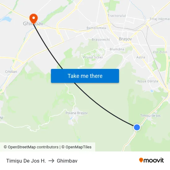 Timişu De Jos H. to Ghimbav map
