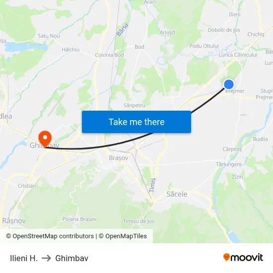 Ilieni H. to Ghimbav map