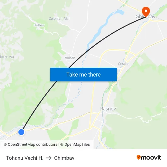 Tohanu Vechi H. to Ghimbav map