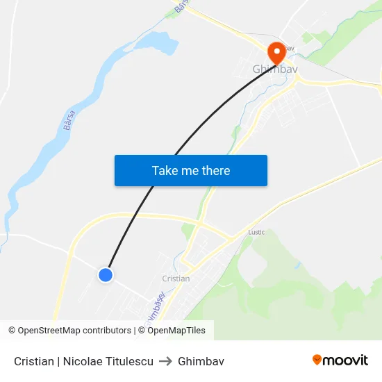 Cristian | Nicolae Titulescu to Ghimbav map