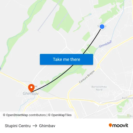 Stupini Centru to Ghimbav map