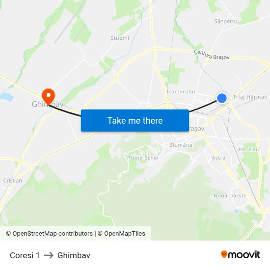 Coresi 1 to Ghimbav map