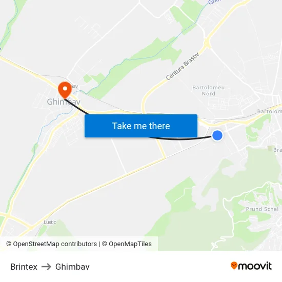 Brintex to Ghimbav map