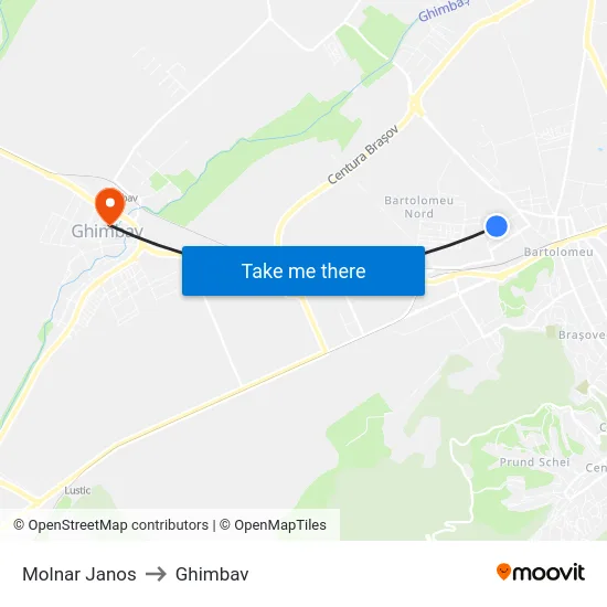 Molnar Janos to Ghimbav map