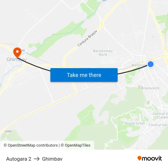 Autogara 2 to Ghimbav map
