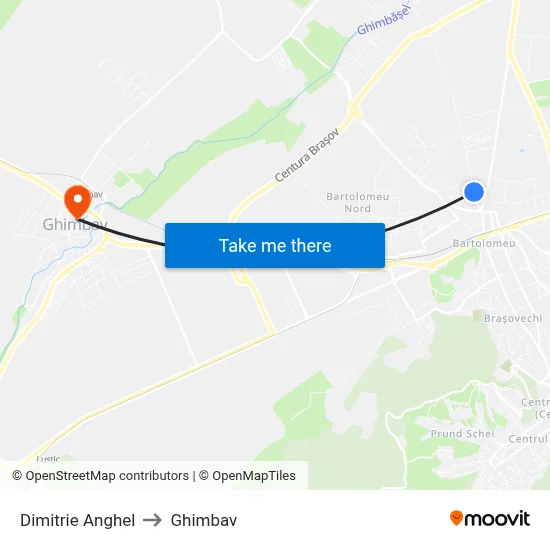 Dimitrie Anghel to Ghimbav map