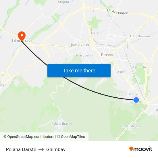 Poiana Dârste to Ghimbav map