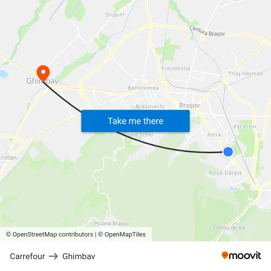 Carrefour to Ghimbav map