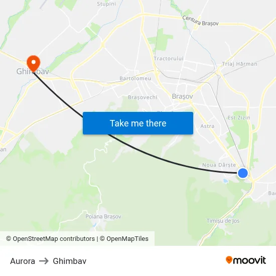 Aurora to Ghimbav map