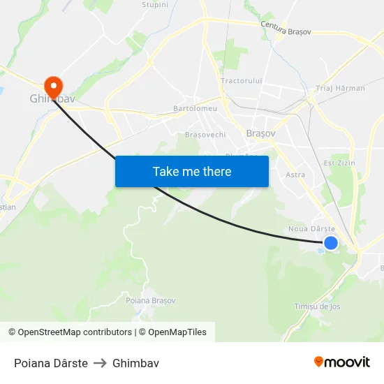 Poiana Dârste to Ghimbav map