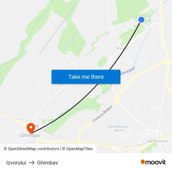 Izvorului to Ghimbav map